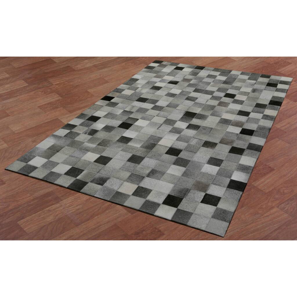 White Squares Leather Hair-On Hide Matador Rug