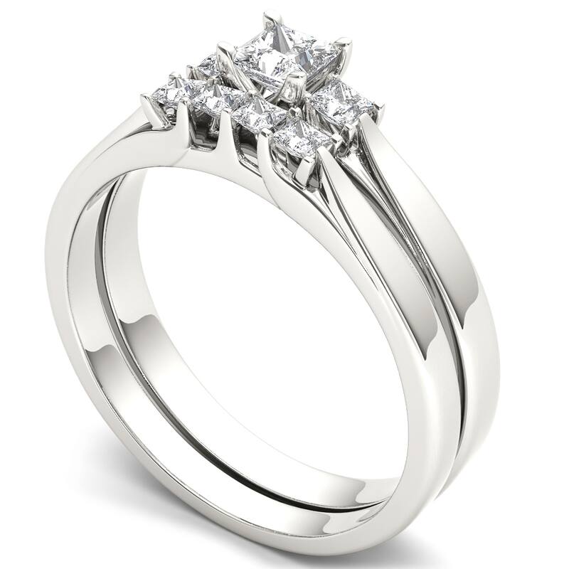 De Couer 14k White Gold 1/2ct TDW Diamond Three-Stone Engagement Ring Set with One Band