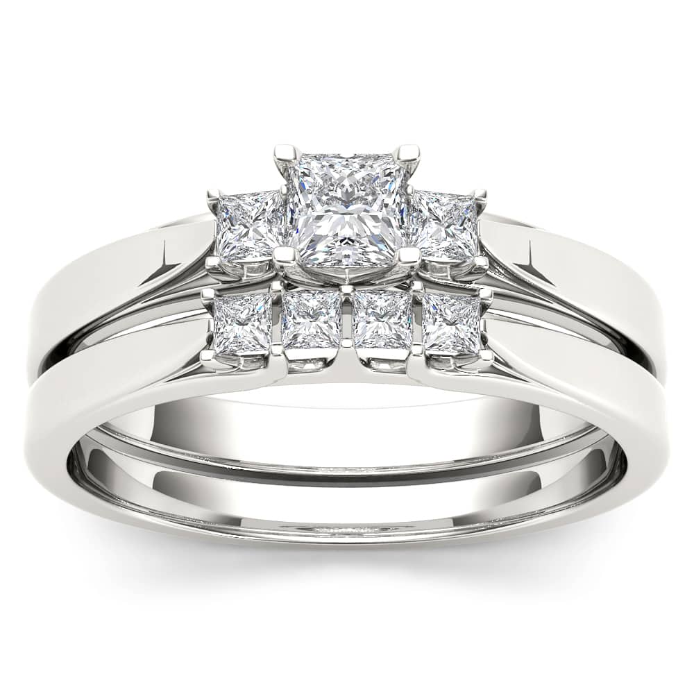 De Couer 14k White Gold 1/2ct TDW Diamond Three-Stone Engagement Ring Set with One Band