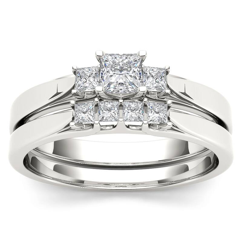De Couer 14k White Gold 1/2ct TDW Diamond Three-Stone Engagement Ring Set with One Band