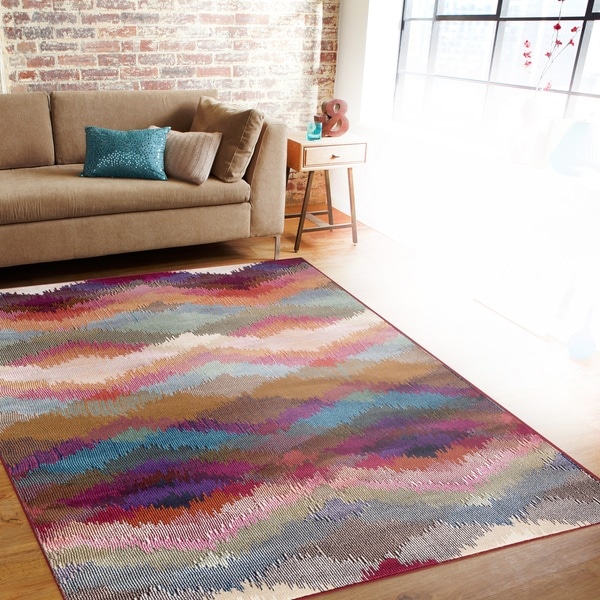 Distressed Modern Geometric Multi-colored Indoor Area Rug (7'10 x 10'2) - 7'10 x 10'2