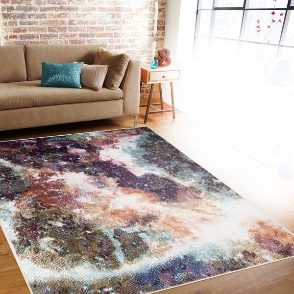 Distressed Abstract Multi-colored Indoor Area Rug - 7'10 x 10'2