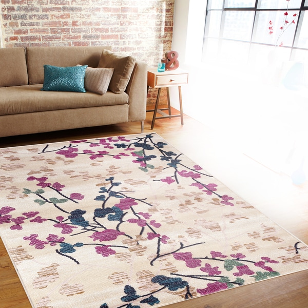Contemporary Floral Cream Indoor Area Rug (7'10 x 10'2) - 7'10 x 10'2