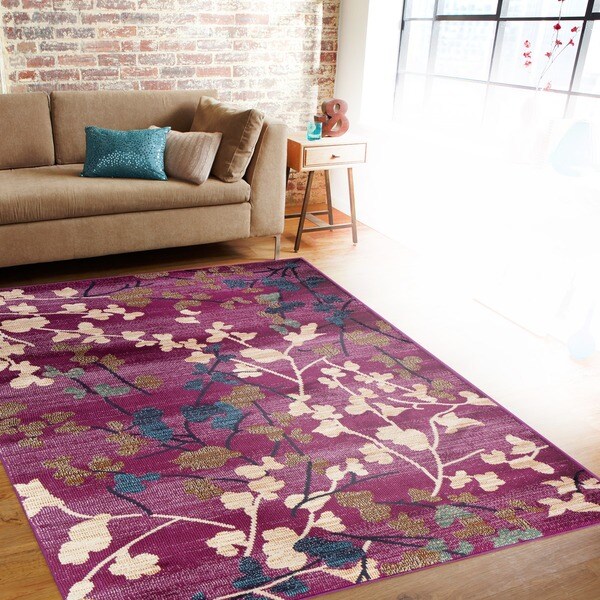 Contemporary Floral Purple Indoor Area Rug (7'10 x 10'2) - 7'10 x 10'2