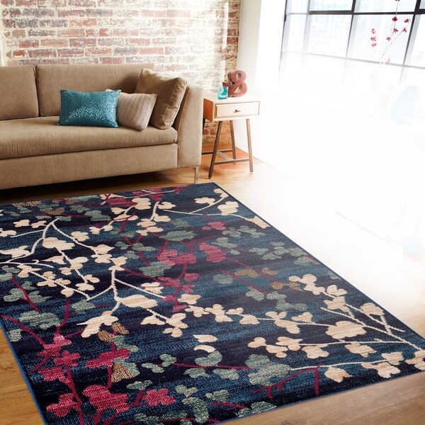 Contemporary Floral Navy Indoor Area Rug (7'10 x 10'2) - 7'10 x 10'2