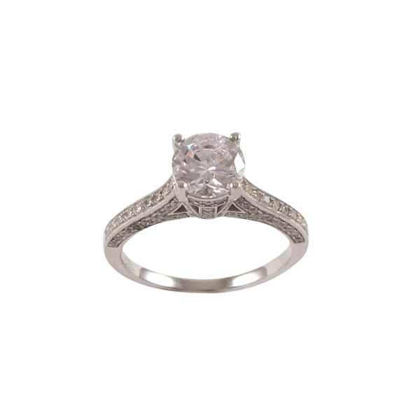 Luxiro Sterling Silver Micropave Cubic Zirconia Solitaire Ring