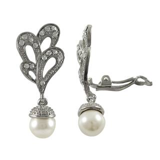 Clip On Pearl Earrings Online At Our Best Luxiro Rhodium Finish Faux Pearl And Crystals Dangle Clip On Earrings Silver