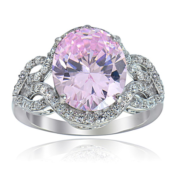 Icz Stones Sterling Silver Pink and White Cubic Zirconia Ring