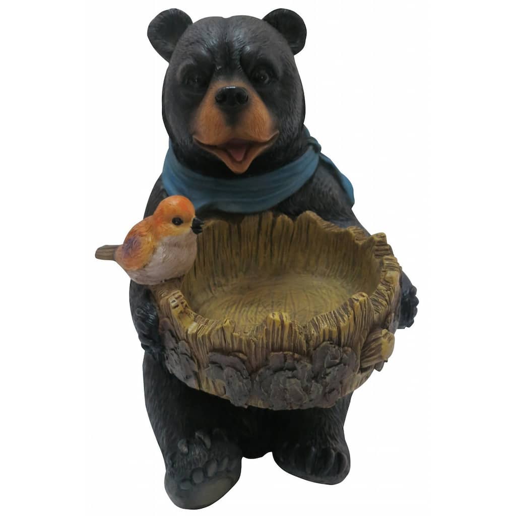 9" Bear Statue with Decorative Birdfeeder