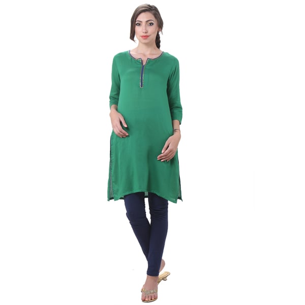 In Sattva Womens Indian Solid Color Sequin Neck Kurta Tunic