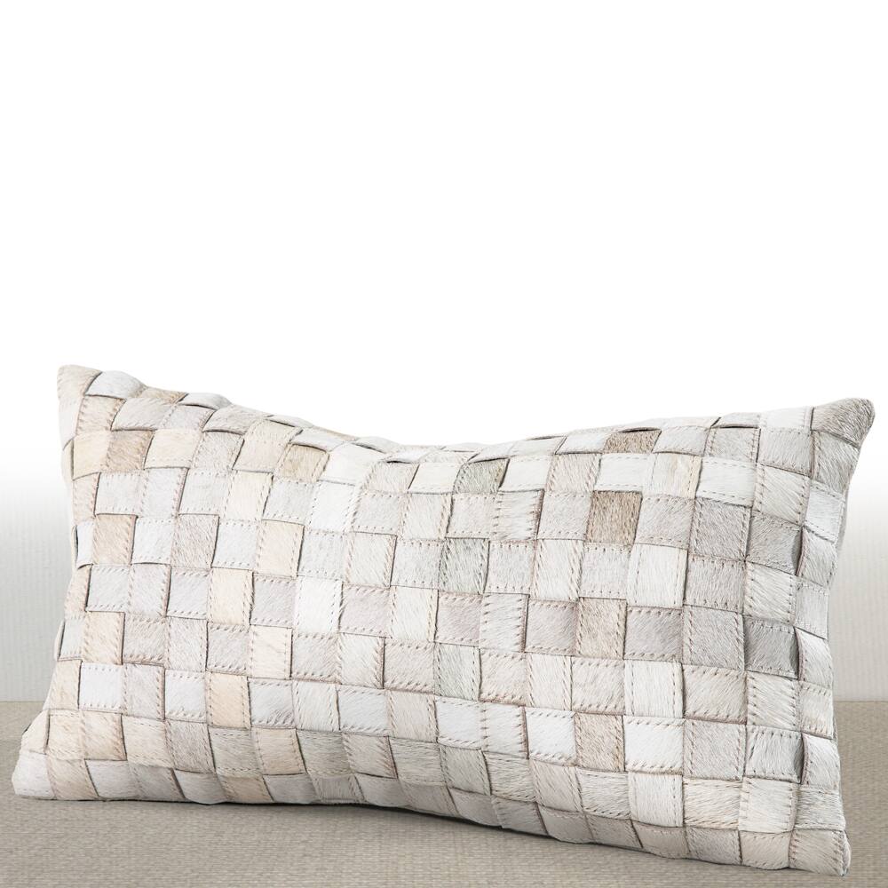 Chauran Adagio Ivory Cowhide/ Suede Feather and Down Lumbar Pillow