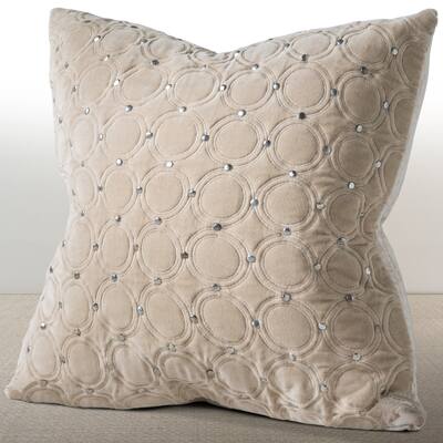 Chauran Meridian Sand Velvet 18-inch Luxury Pillow with Hand Applied Metal Studs
