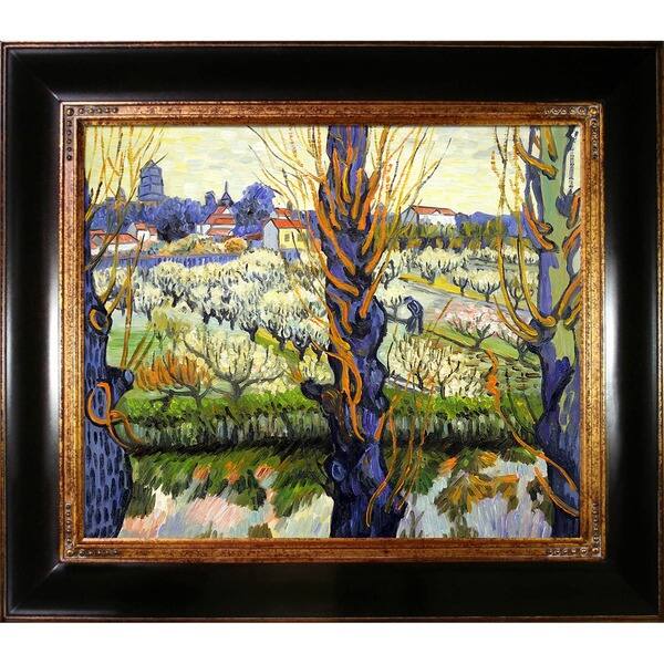Vincent Van Gogh Orchard In Bloom With Poplars Hand Painted Framed Canvas Art Overstock