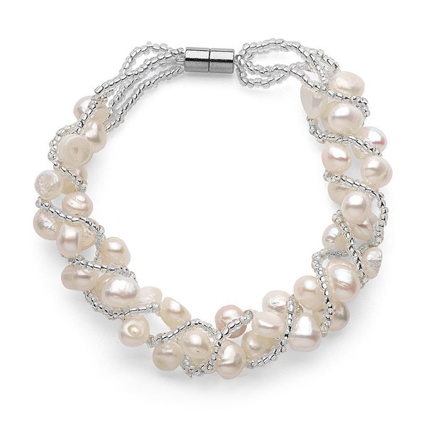 Shop Freshwater Pearl Clasp Woven Bracelet (57mm) Free Shipping On Orders Over 45
