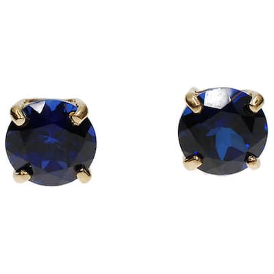 Kabella 14k White Gold Created Sapphire Solitaire Stud Earrings