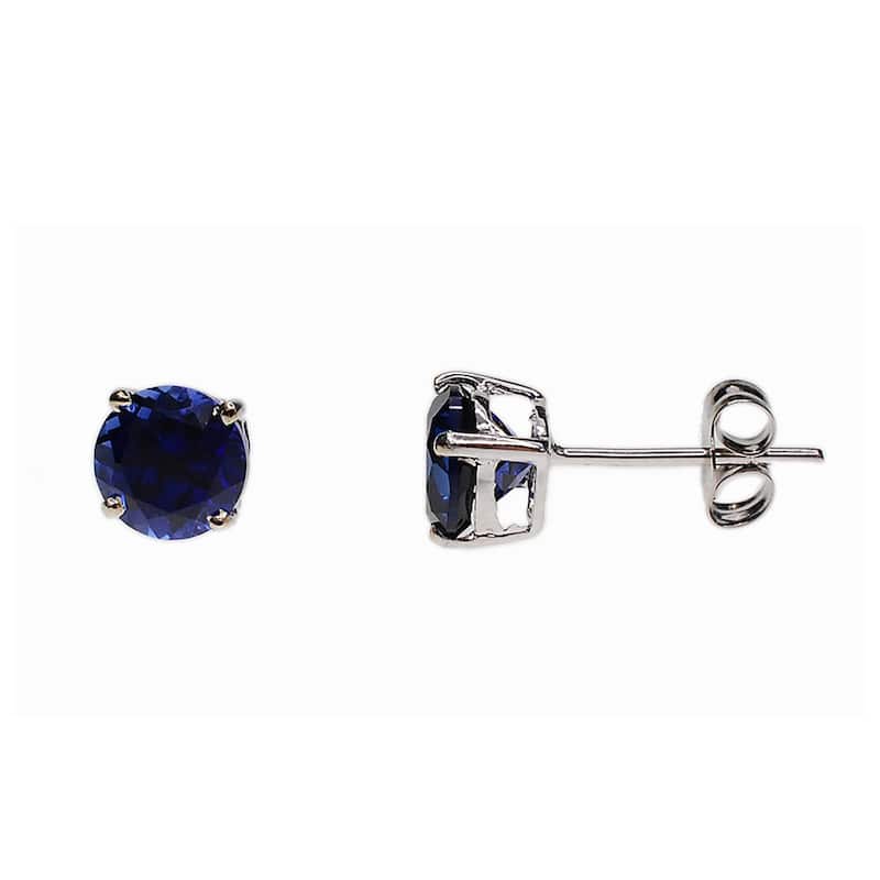 Kabella 14k White Gold Created Sapphire Solitaire Stud Earrings