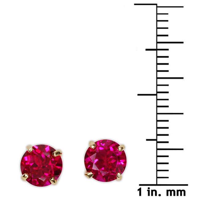 Kabella 14k Gold Created Ruby Round Solitaire Earrings