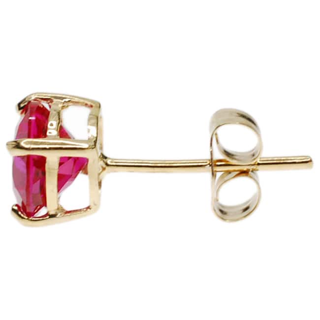 Kabella 14k Gold Created Ruby Round Solitaire Earrings