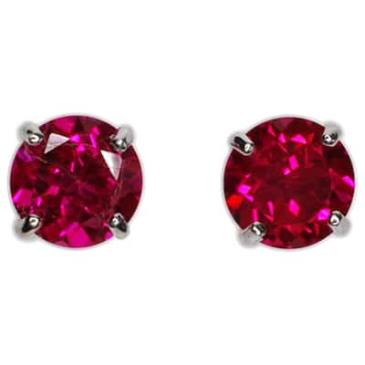 Kabella 14k Gold Created Ruby Round Solitaire Earrings