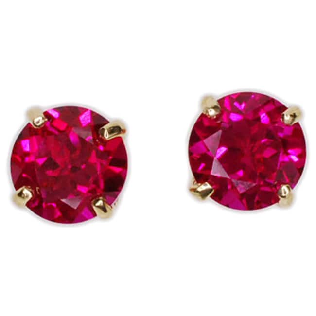 Kabella 14k Gold Created Ruby Round Solitaire Earrings