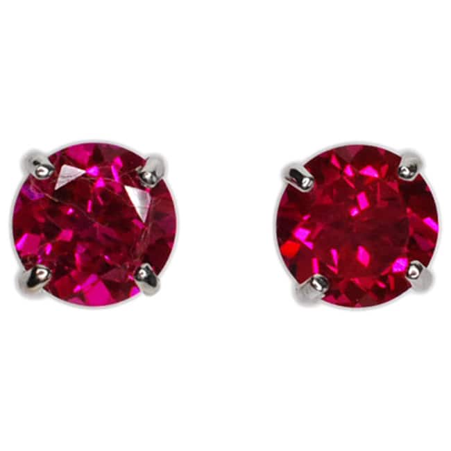 Kabella 14k Gold Created Ruby Round Solitaire Earrings