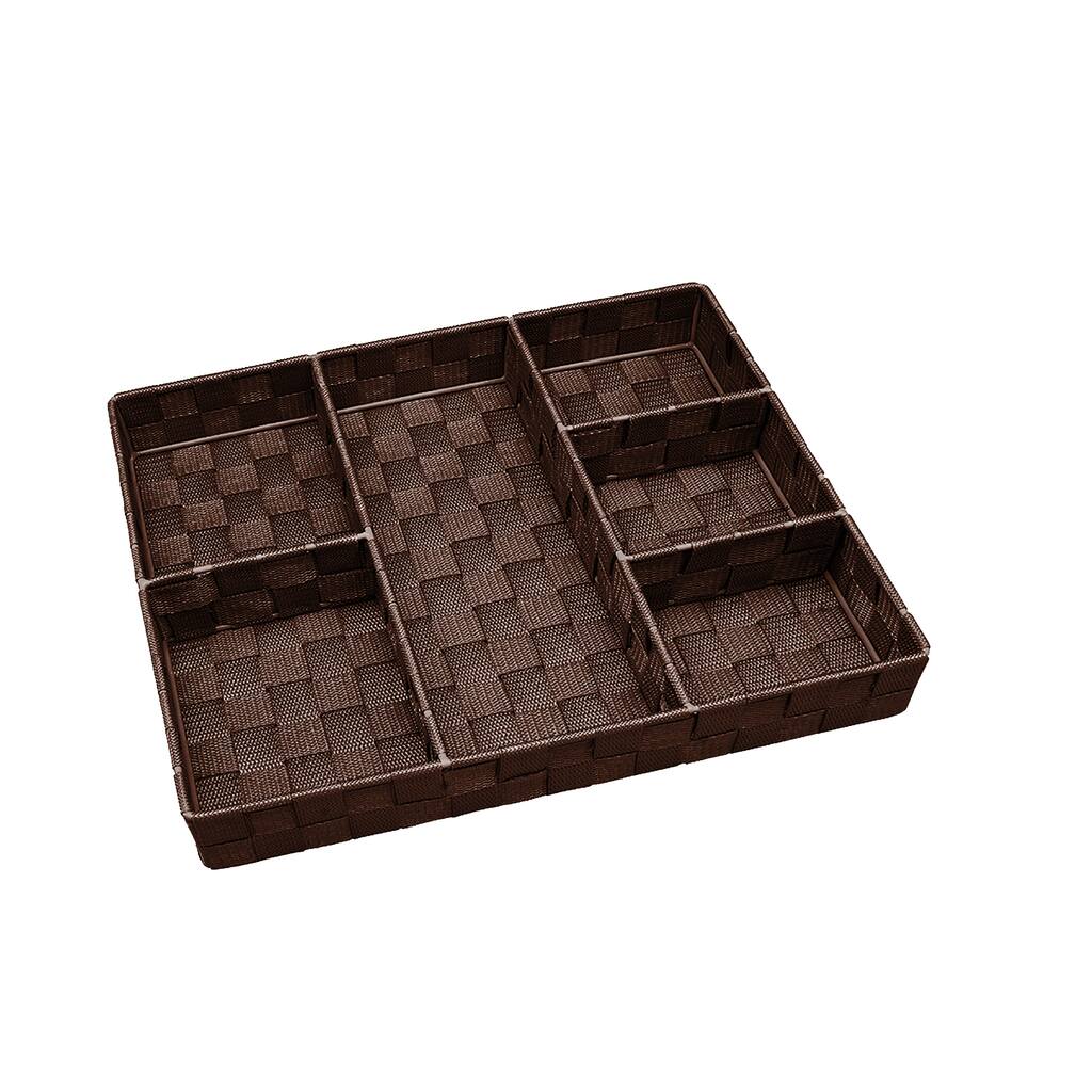 Simplify 6-compartment Chocolate Woven Strap Drawer Organizer
