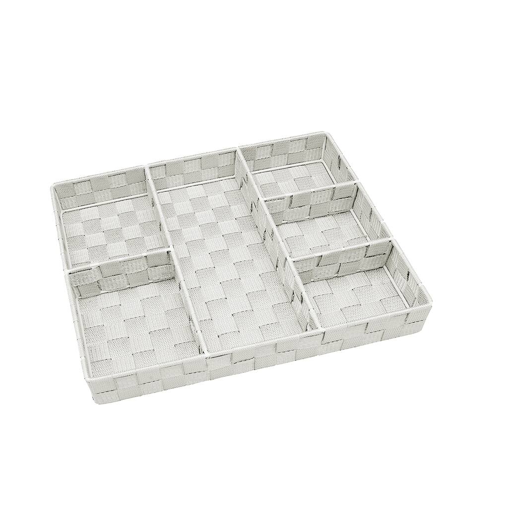 Simplify 6-compartment Ivory Woven Strap Drawer Organizer