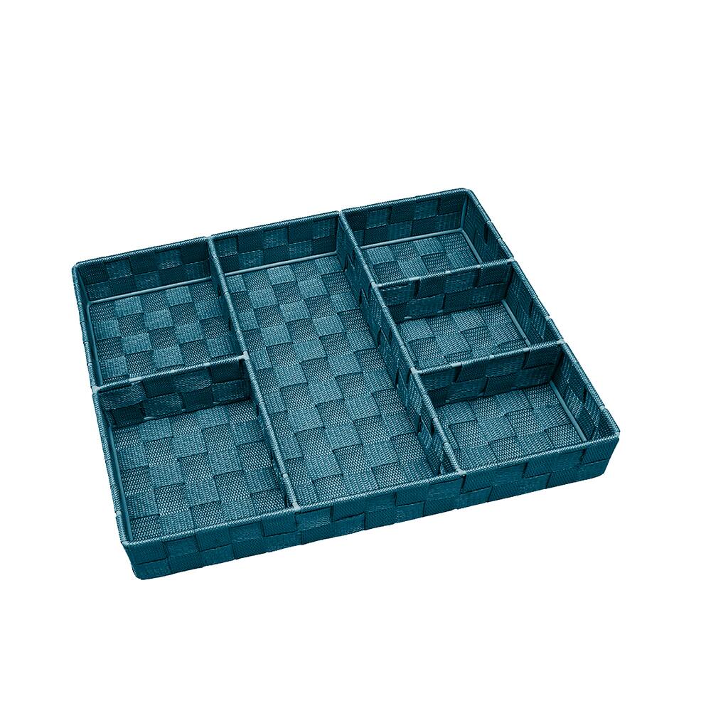 Simplify 6-compartment Sapphire Woven Strap Drawer Organizer