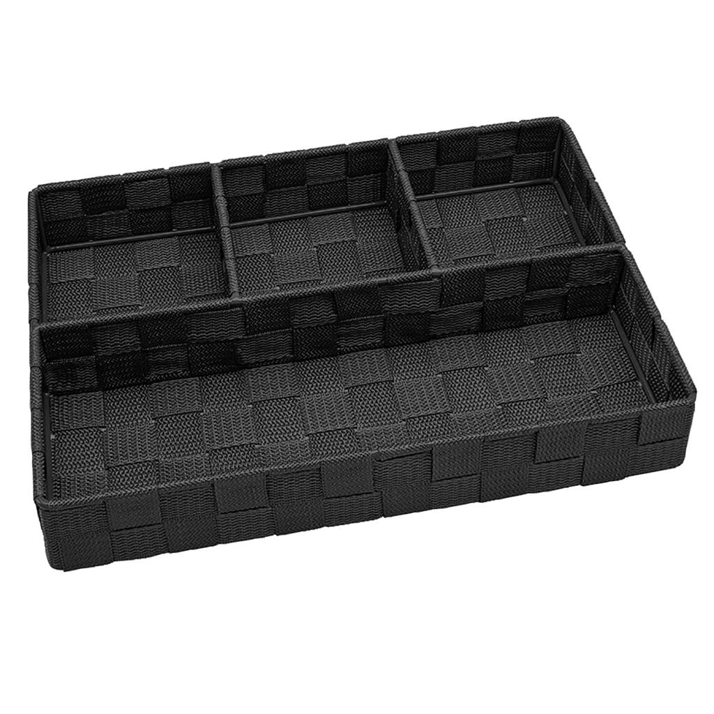 Simplify 4-compartment Black Woven Strap Drawer Organizer