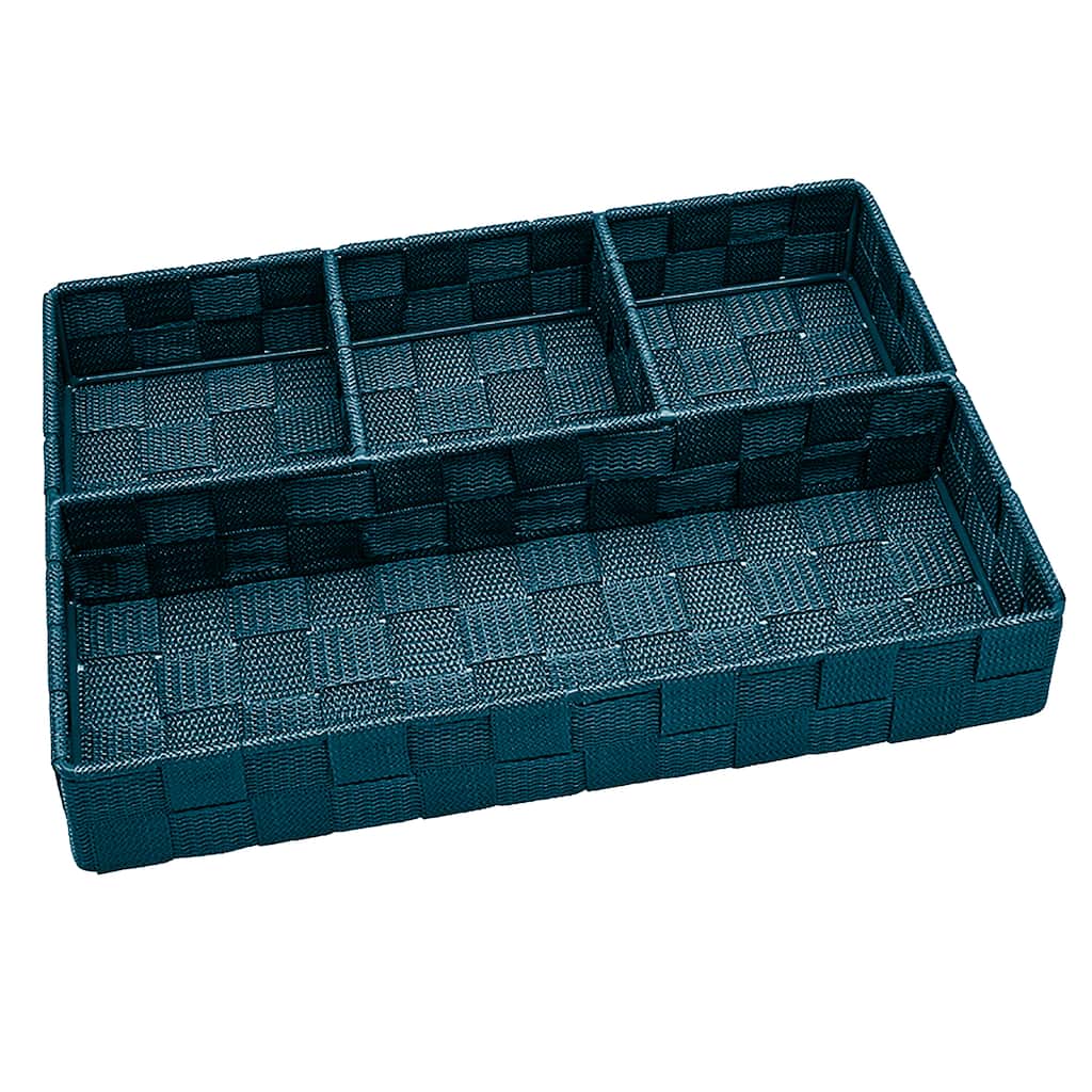 Simplify 4-compartment Sapphire Woven Strap Drawer Organizer - 13"x"9x2.25"