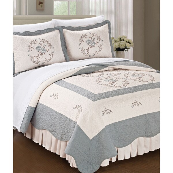 Copper Grove Tithonia Embroidered Prewashed Roses 3-piece Bedspread Set