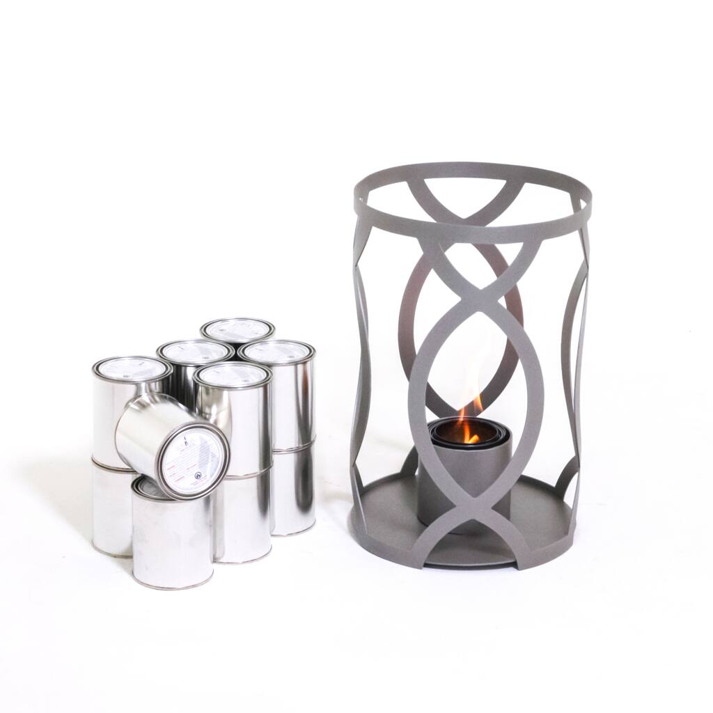 TF Essentials Savannah Gray Outdoor Steel Lantern/Gel Fuel Set