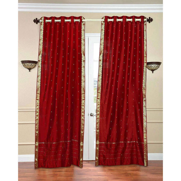Shop 84-inch Fire Brick Ring Top Sheer Sari Curtain Drape Window Panel ...