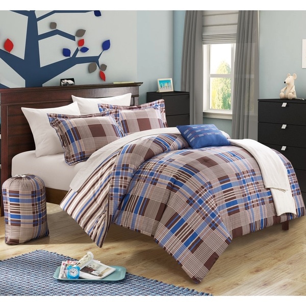 Chic Home Cambridge Super Soft Plaid and Stripe Reversible 10-piece Bed in a Bag with Sheet Set