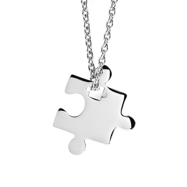 Womens Stainless Steel Jigsaw Puzzle Piece Pendant Necklace