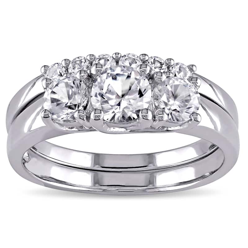 Miadora 10k White Gold Created White Sapphire Bridal Ring set -  Size 4.5