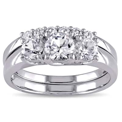Miadora 10k White Gold Created White Sapphire Bridal Ring set