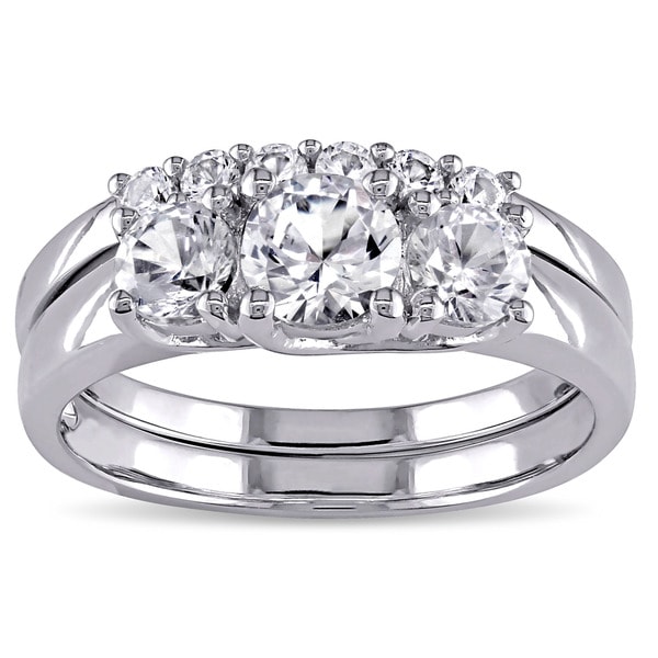 Miadora 25k White Gold Created White Sapphire Bridal Ring set ...