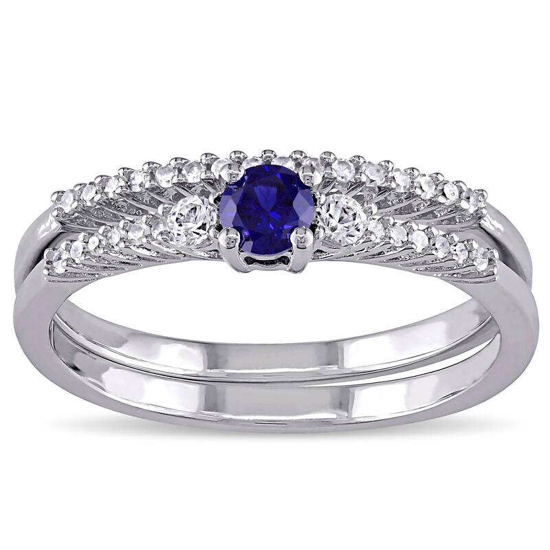 Miadora Silver Multi-gemstone and 1/10ct TDW Diamond Bridal Ring Set (G-H, I2-I3) - Size 9
