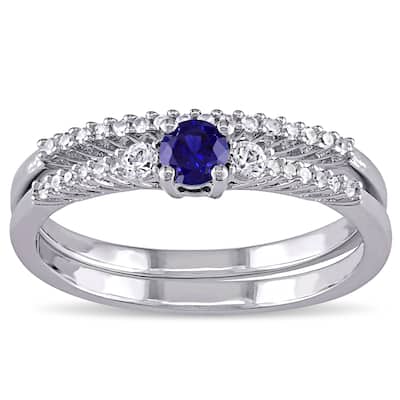 Miadora Silver Multi-gemstone and 1/10ct TDW Diamond Bridal Ring Set (G-H, I2-I3)