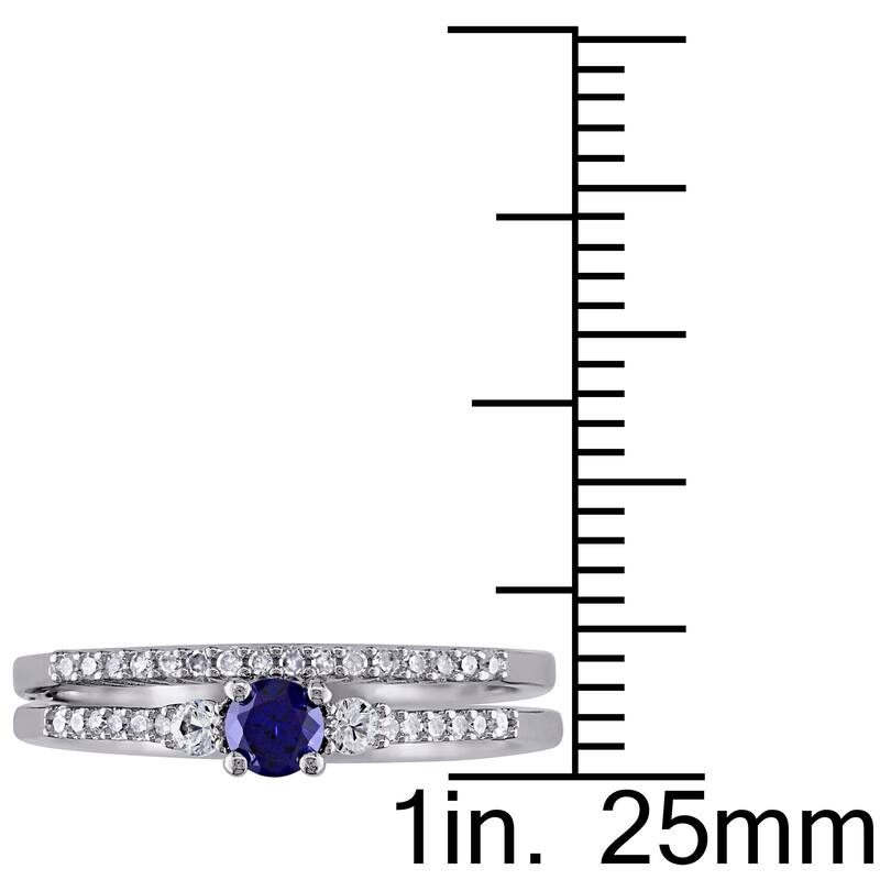 Miadora Silver Multi-gemstone and 1/10ct TDW Diamond Bridal Ring Set (G-H, I2-I3)