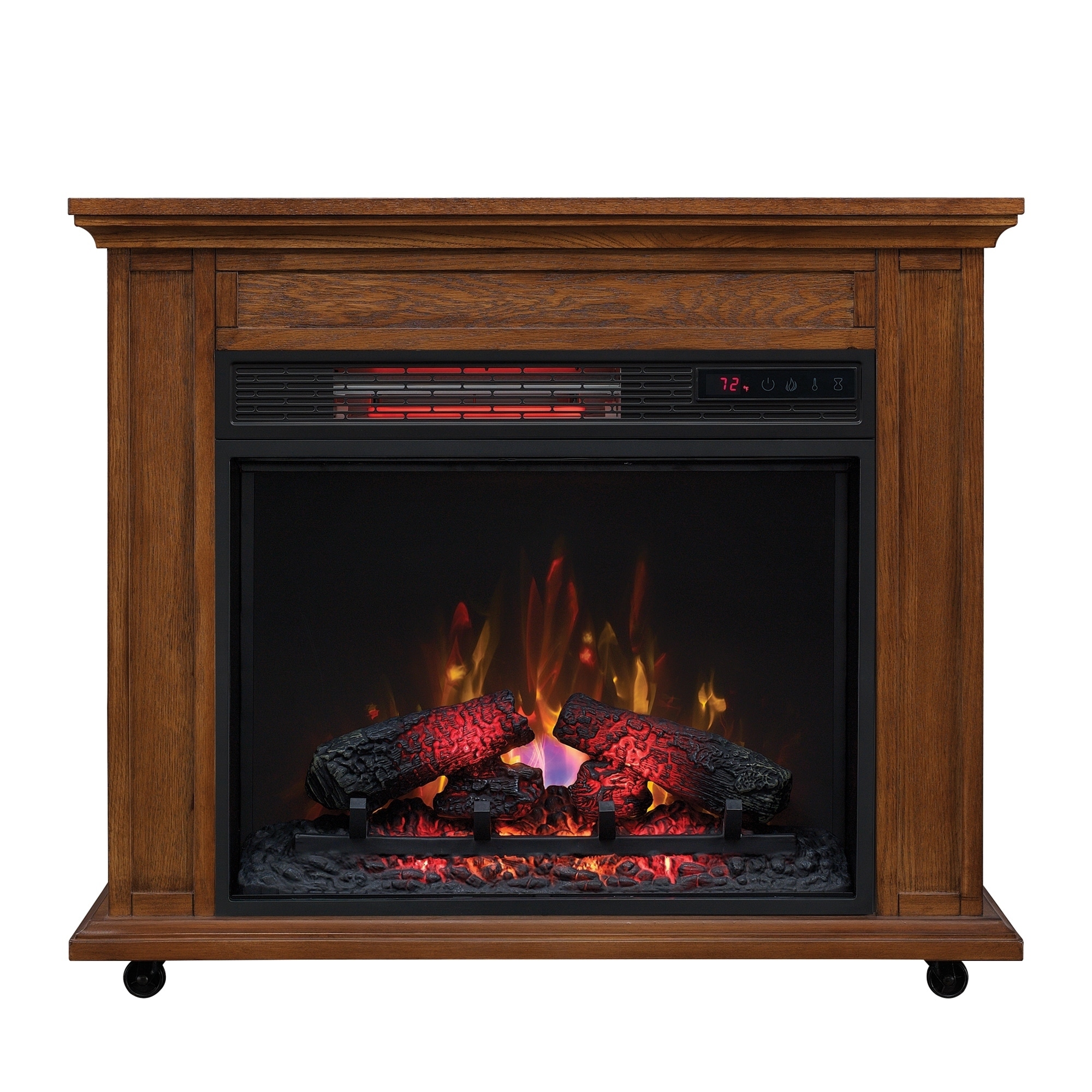 Rolling Mantel with Infrared Quartz Fireplace, Premium Oak - Bed Bath u0026  Beyond - 10352339