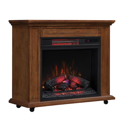 Rolling Mantel with Infrared Quartz Fireplace, Premium Oak
