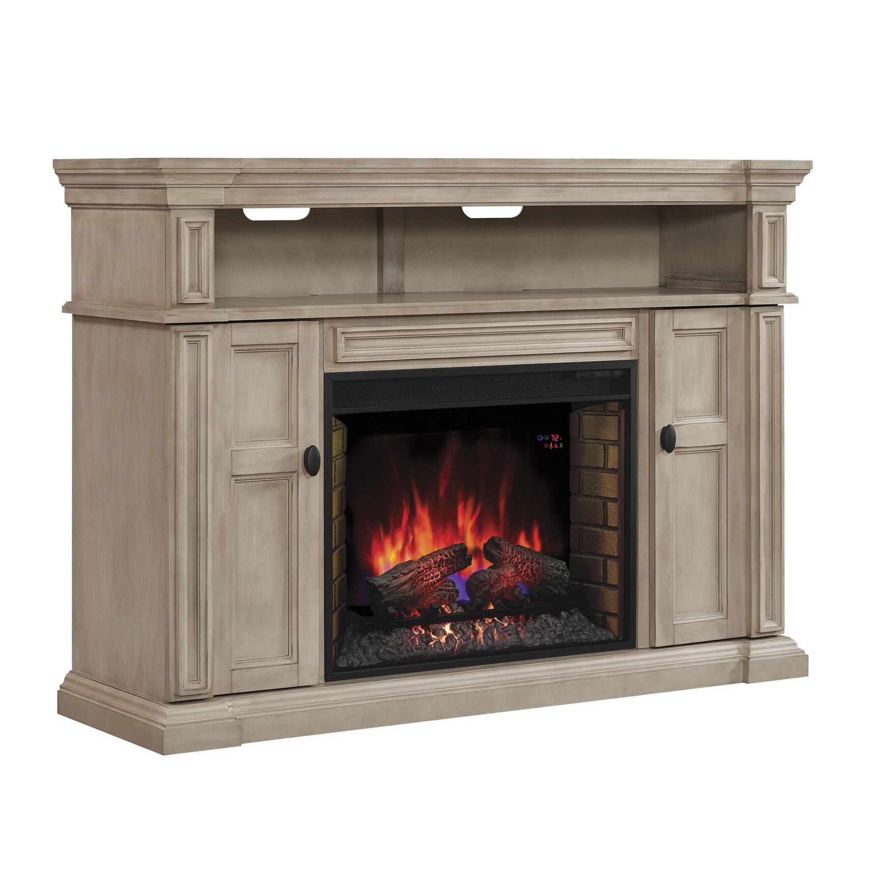 Wyatt 28-inch Classic Flame Indoor Electric Infrared Fireplace Media Mantel  in Soft White - Bed Bath u0026 Beyond - 10352356