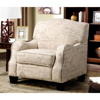 Dankona French Script Print Accent Chair with Nailhead Trim