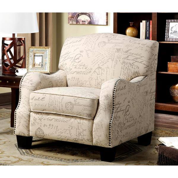 Dankona French Script Print Accent Chair With Nailhead Trim Overstock 10352435
