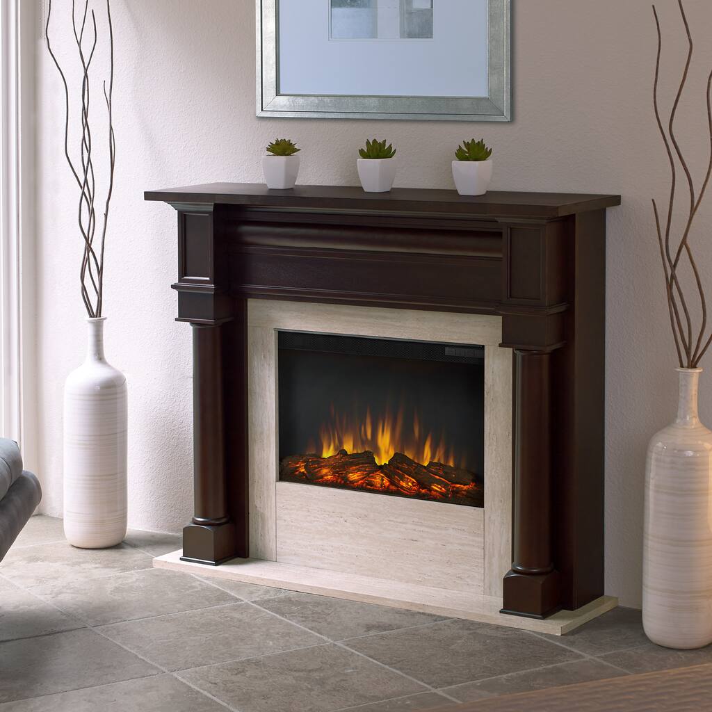 Real Flame Berkeley Dark Walnut 47 in. L x 12.3 in. D x 40.1 in. H Electric Fireplace