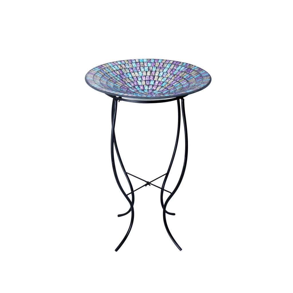 18-inch Mosaic Glass Birdbath with Metal Stand