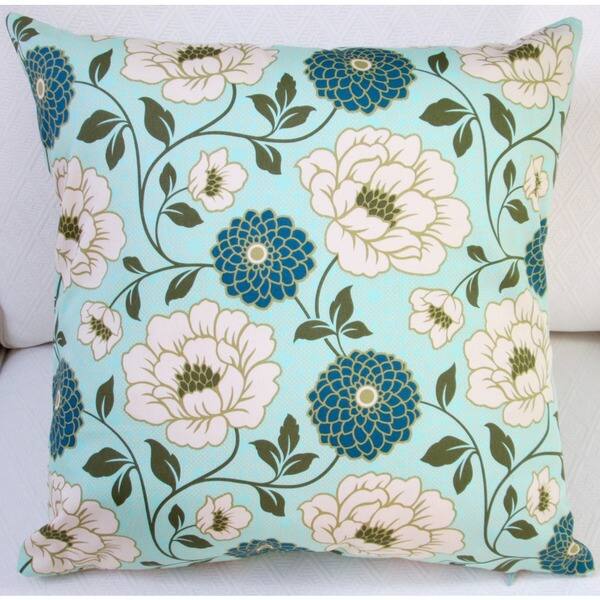 Blue Green Modern Floral Throw Pillow Cover