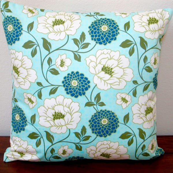 Blue Green Modern Floral Throw Pillow Cover